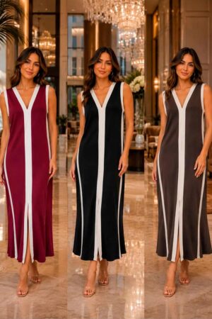 Vestido Largo Escote de Pico